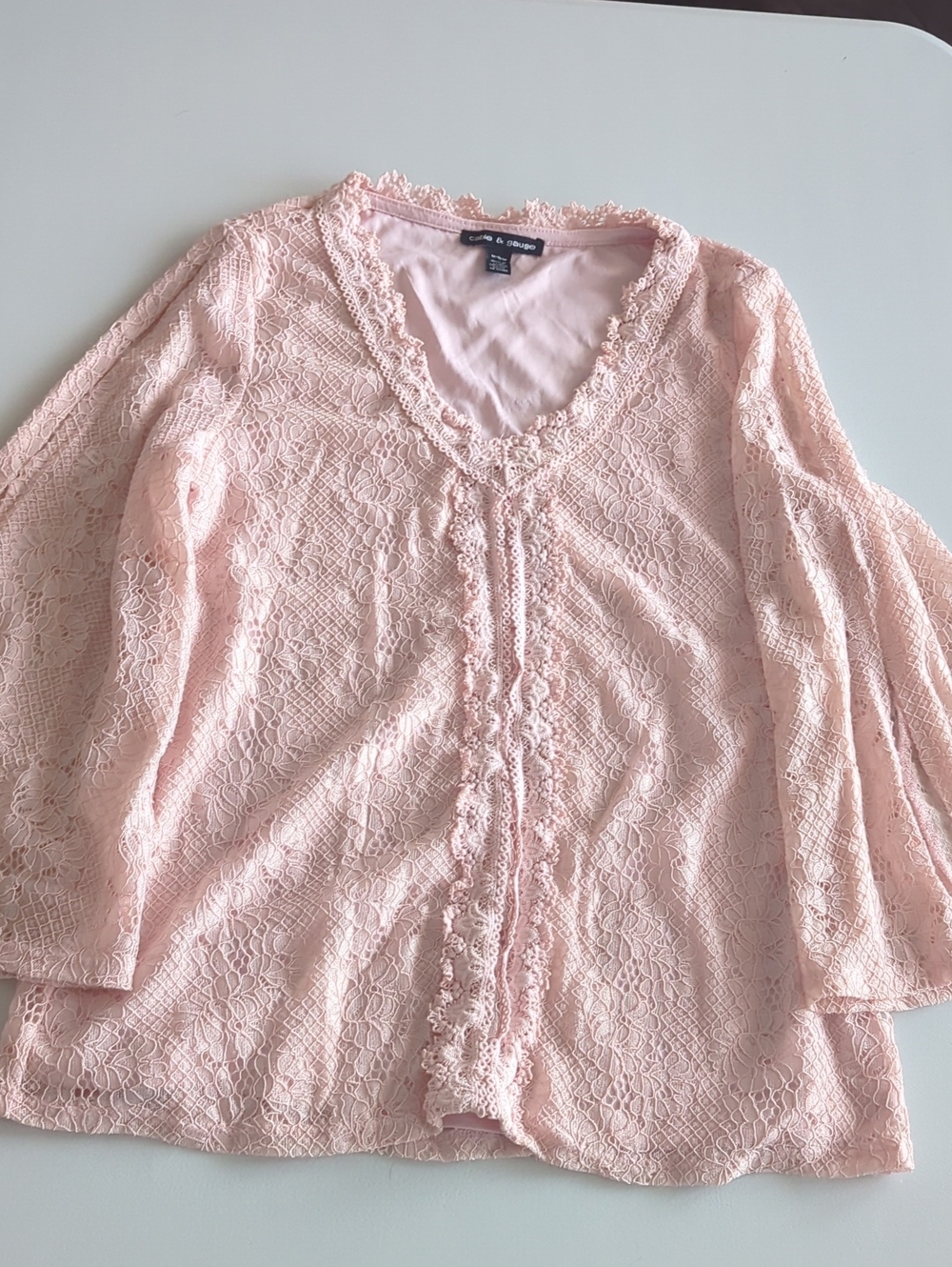 Cable & Gauge Blush Pink Lace V-Neck Blouse